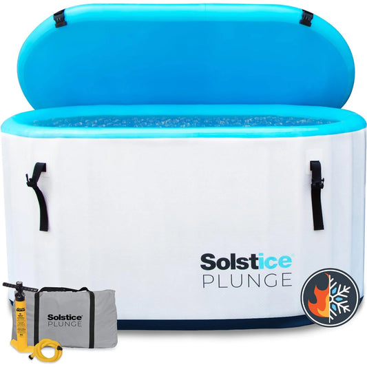 Inflatable Ice Bath Cold Plunge Tub Compatible W/ Water Chillers & Ozone Filters | Outdoor & Indoor | Inlet Outlet Connection for Accessories | Insulated Lid Hot Cold | 100 Gallon