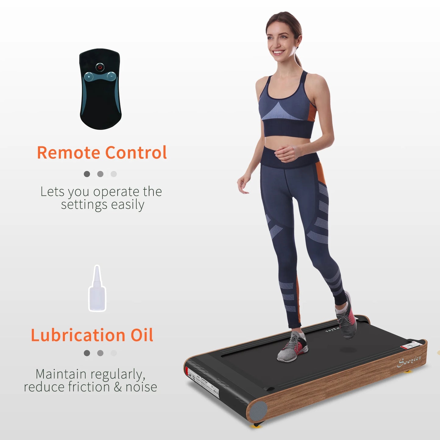 Under Desk Treadmill Walking Pad with Bluetooth Speaker, Wood Look