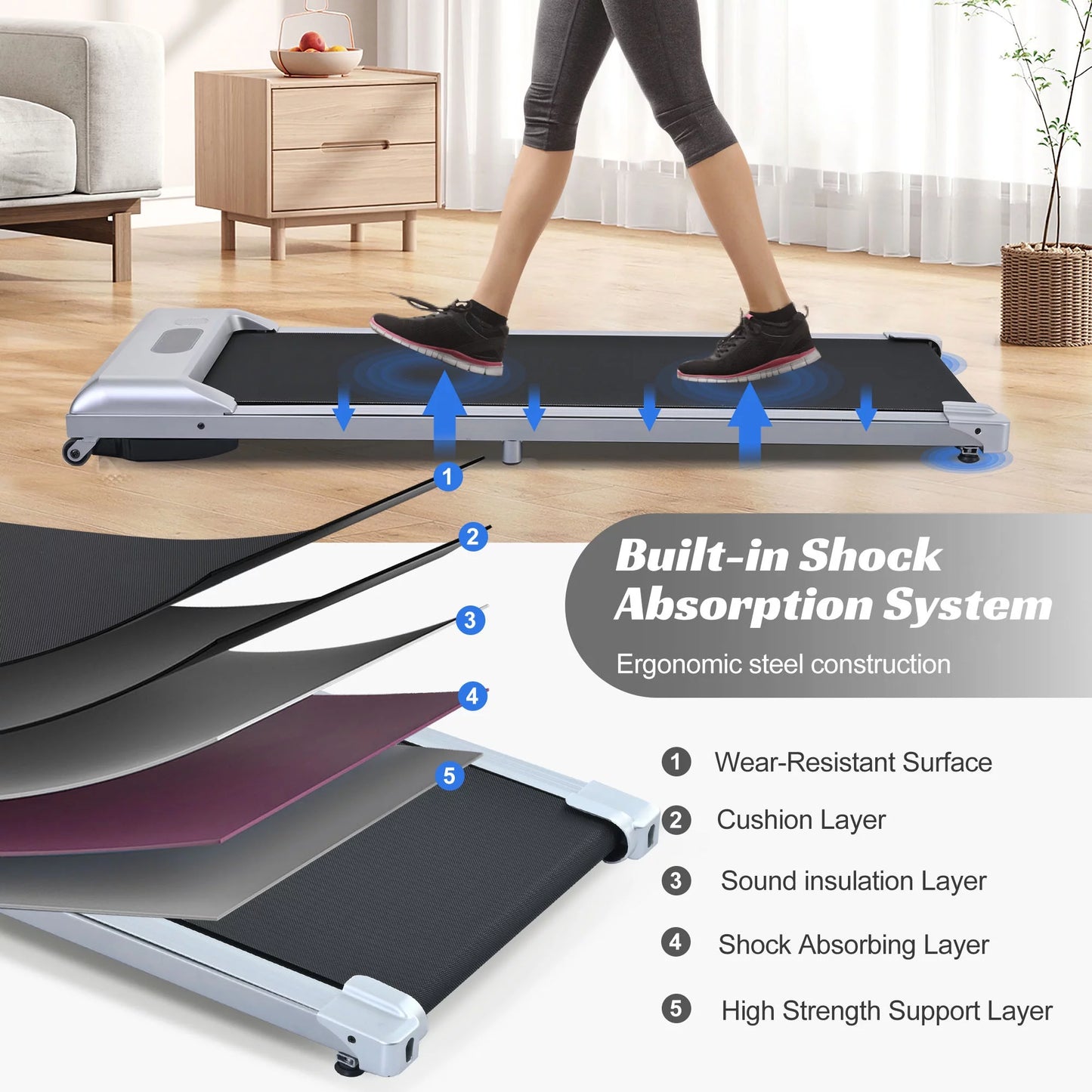 2-in-1 under desk Electric Treadmill 2.5HP, with Bluetooth App and Speaker, Remote Control, Display, Walking Jogging Running Machine