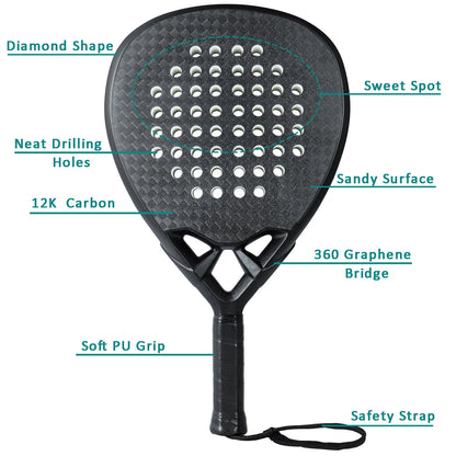 Padel Racket Professional 12K/18K Carbon / Kevlar core and EVA Memory Foam