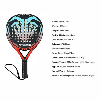 Padel Racket with 3K Carbon Fiber core and EVA Memory Foam (including Racket Cover)