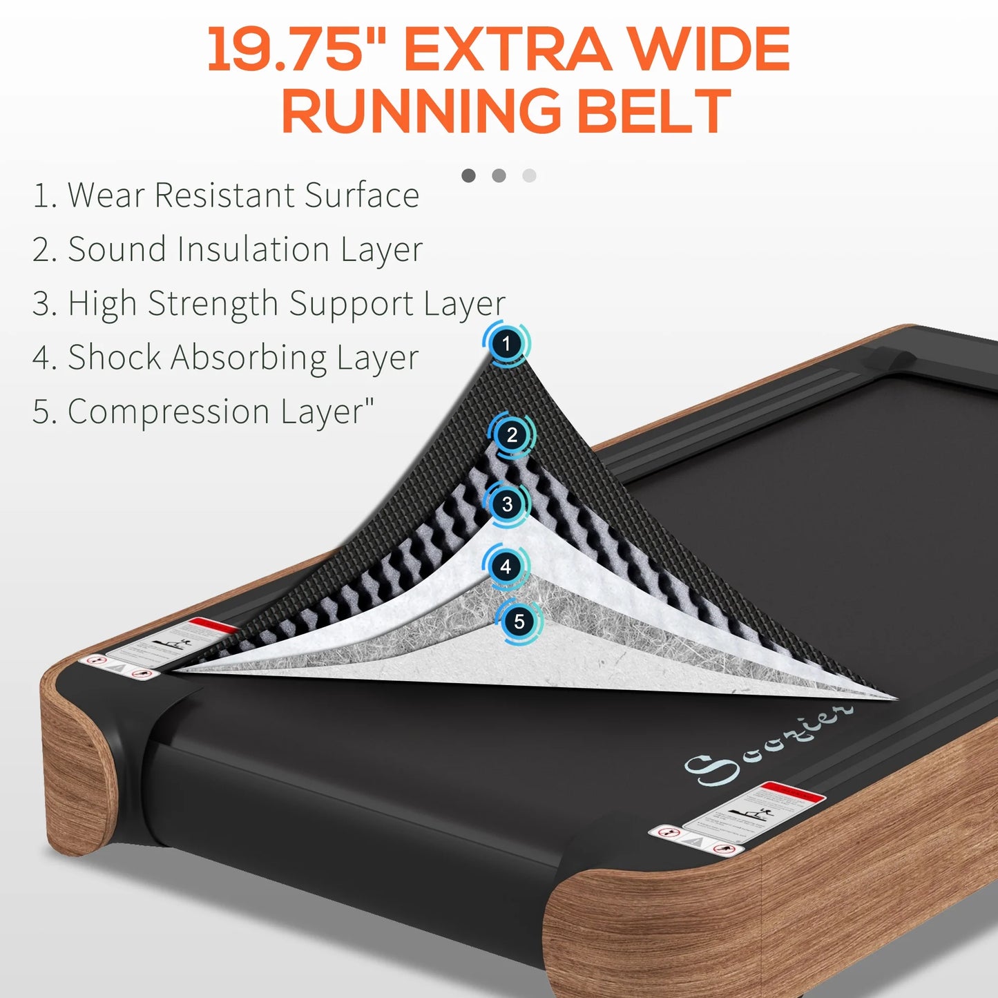 Under Desk Treadmill Walking Pad with Bluetooth Speaker, Wood Look