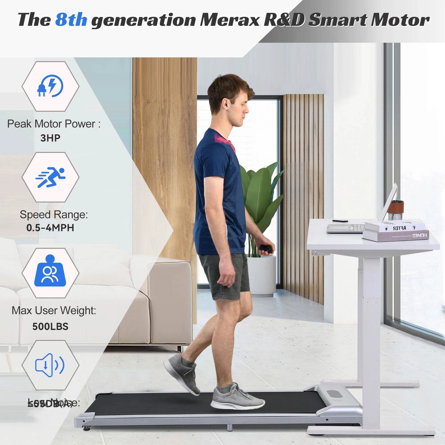 2-in-1 under desk Electric Treadmill 2.5HP, with Bluetooth App and Speaker, Remote Control, Display, Walking Jogging Running Machine